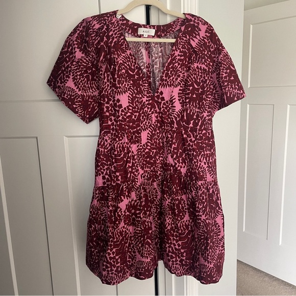 A.L.C. V Neck Apple and Rose Camila Dress Red Pink Mini Short Sleeve - Picture 3 of 7